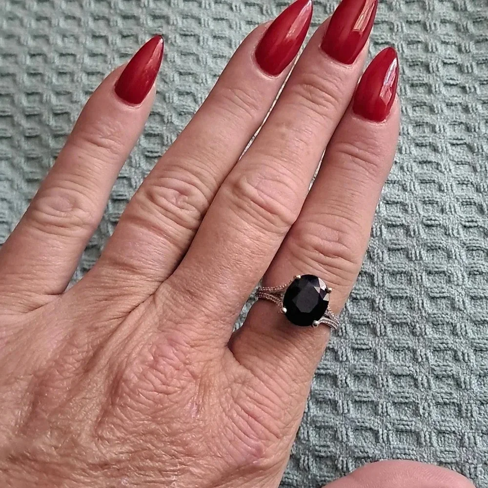 Blue Sapphire and Moissanite Ring in 925 Sterling Silver